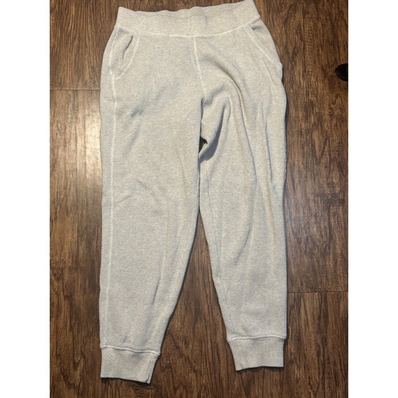 Pact Organic Cotton Waffle Knit Joggers Gray Thermal Lounge Pants Size M unisex - Picture 2 of 10